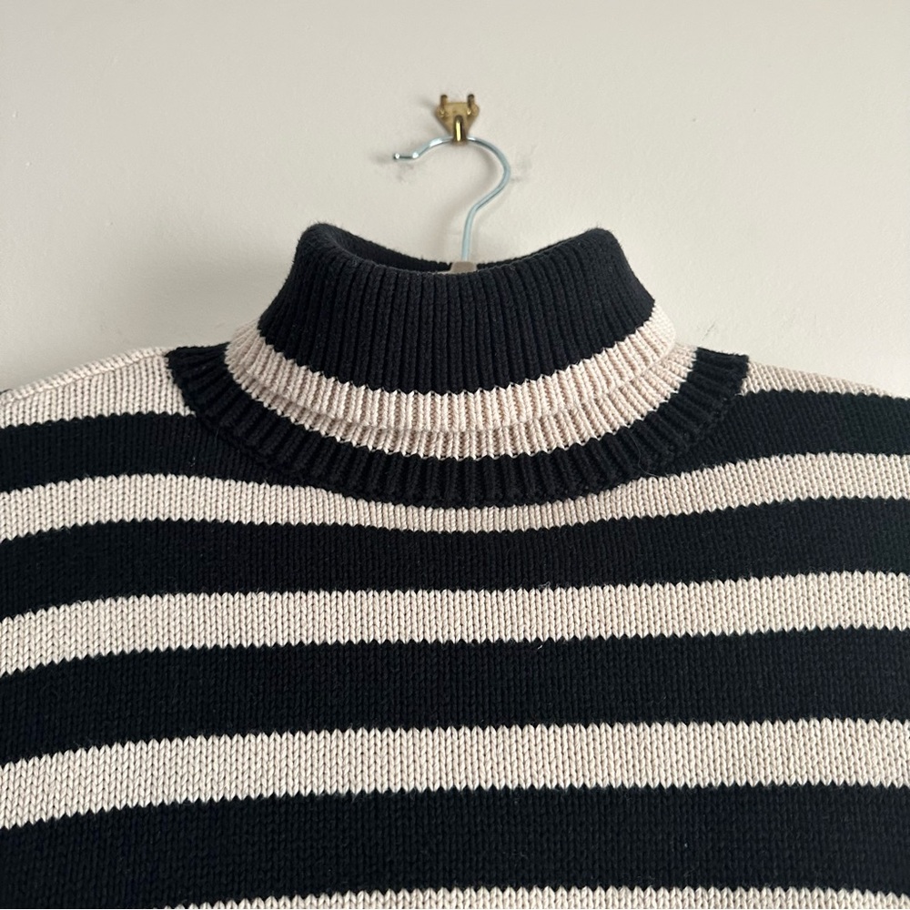Denimist Cropped Sailor‎ Stripe Turtleneck Sweater in Black/Tan - Picture 3 of 11